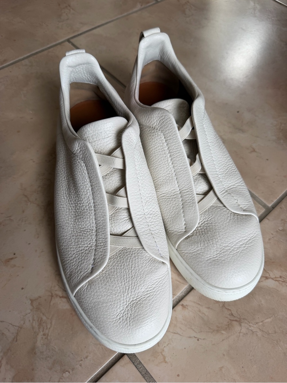 Zegna Men's White Leather Slip-On Style Sneakers